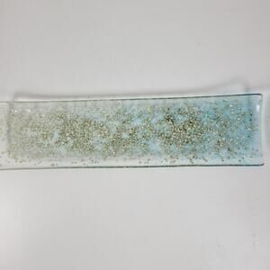 Fused Art Glass Server Dish Tray Plate Blue Ombre Clear Glass Rectangle